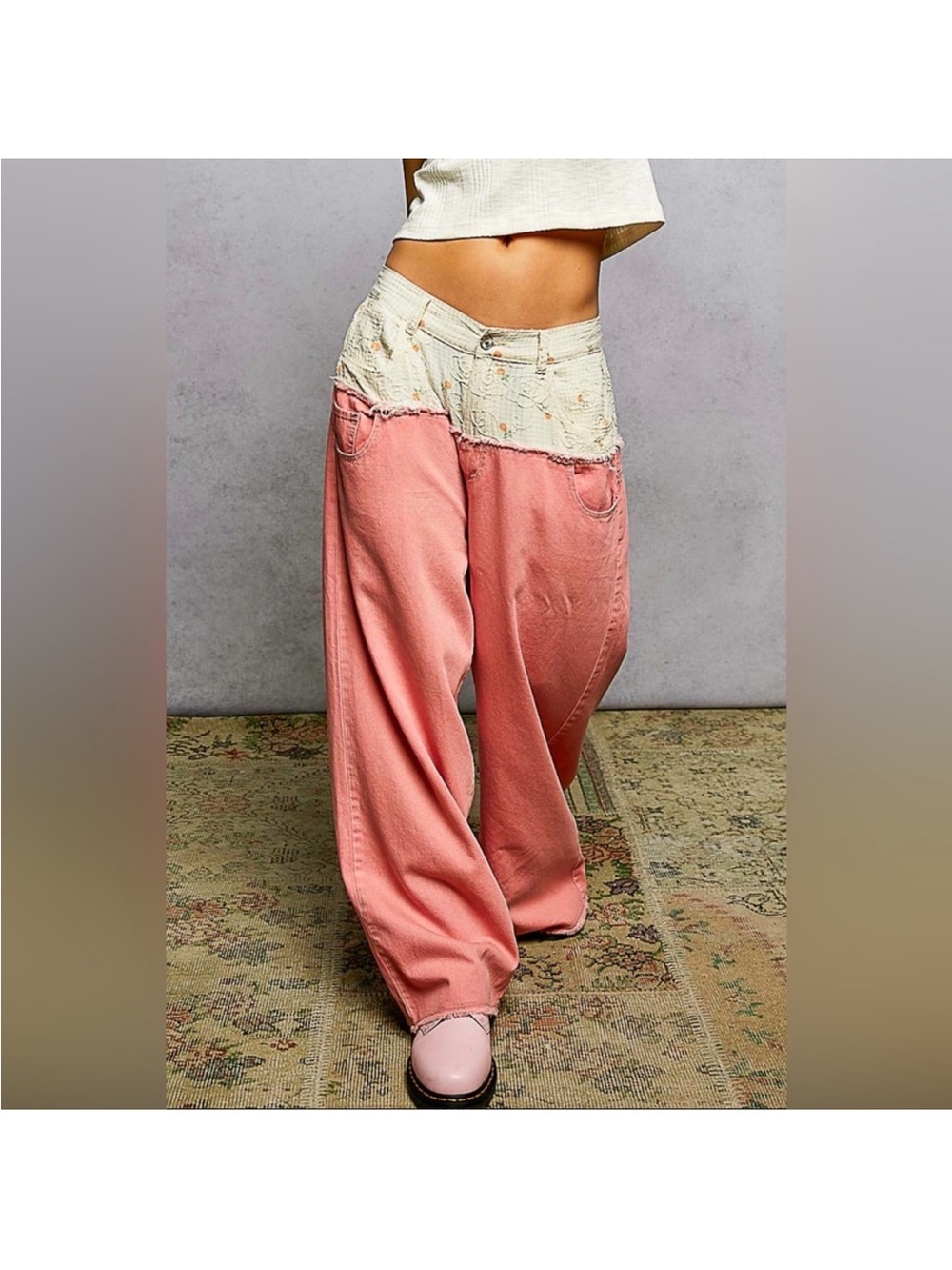 POL Floral Waist Wide Leg Jeans. Size Medium. Brand New